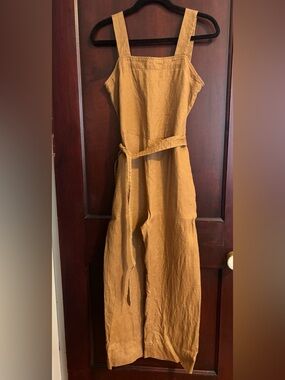 Quince Brown/Camel Linen Jumpsuit with Waist Tie - Size XS